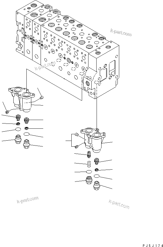 Komatsu parts book diagram for PC228USLC-3-AB S/N 20001-29999: MAIN VALVE (2-ACTUATOR) (2/21) (DEMOLITION SPEC. ? EU. SPEC.)(#20001-)