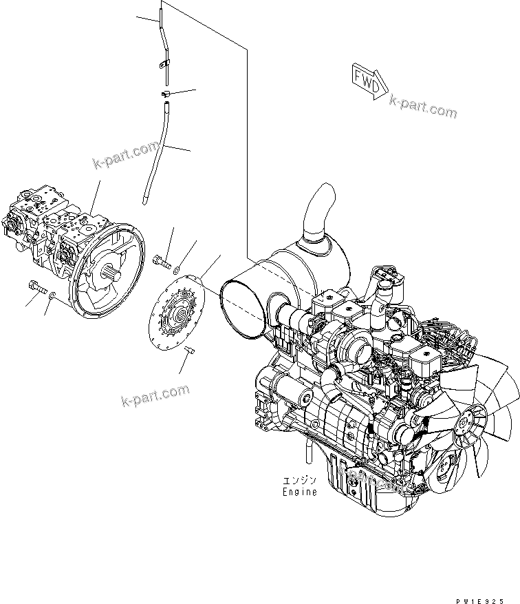 Komatsu parts book diagram for PC228US-3N-YA S/N 30001-UP: DAMPER ? PUMP AND TUBE(#20594-)