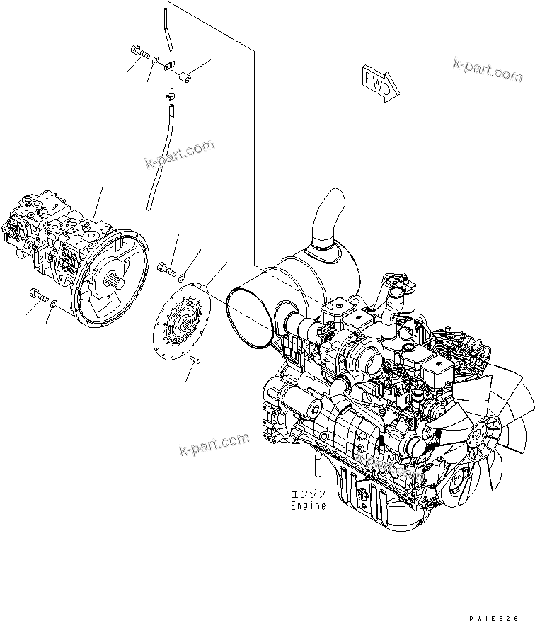 Komatsu parts book diagram for PC228US-3N-YA S/N 30001-UP: DAMPER AND  PUMP(#20001-)