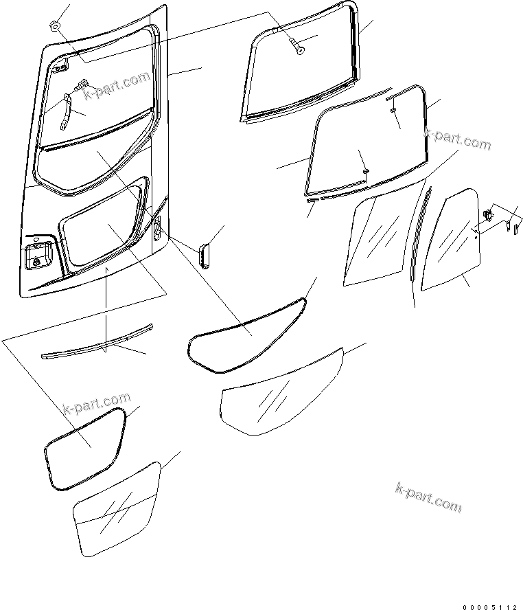 Komatsu parts book diagram for PC228US-3N-YA S/N 30001-UP: OPERATOR'S CAB (DOOR) (WITH DOOR SASH)