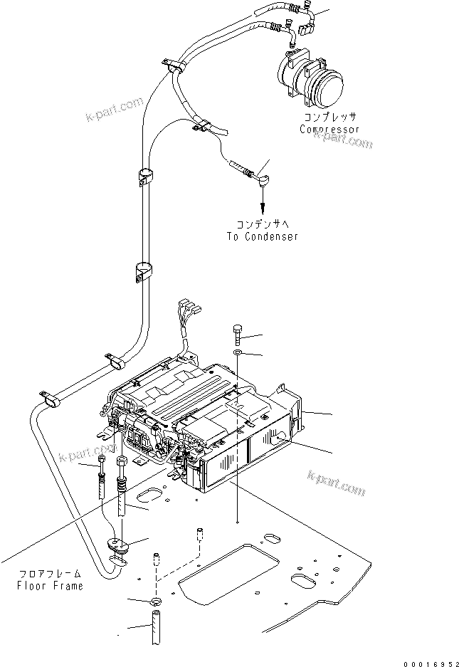 Komatsu parts book diagram for PC228US-3N-YA S/N 30001-UP: FLOOR FRAME (AIR CONDITIONER UNIT AND HOSE) (AUTO AIR CONDITIONER)