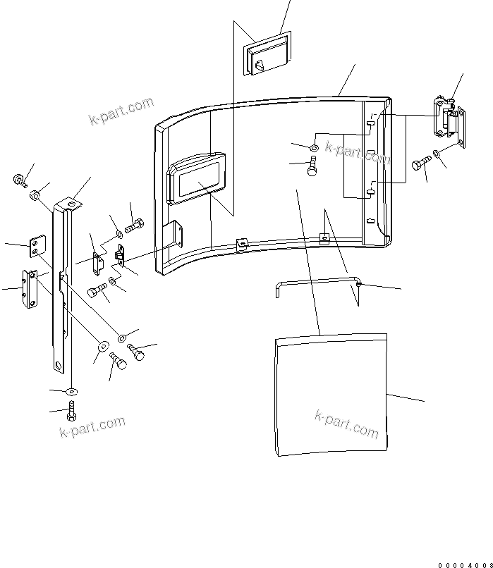 Komatsu parts book diagram for PC228US-3N-YA S/N 30001-UP: RIGHT SIDE COVER (YELLOW)