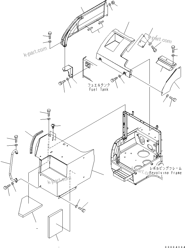 Komatsu parts book diagram for PC228US-3N-YA S/N 30001-UP: FRONT COVER (COVER) (2/2) (YELLOW) (2 ACTUATOR)