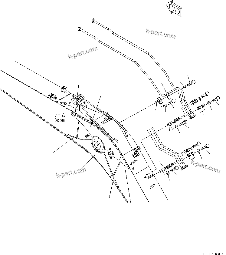 Komatsu parts book diagram for PC228US-3N-YA S/N 30001-UP: BOOM (5.7M) (FOR ADDITIONAL PIPING) (KIT) (YELLOW)