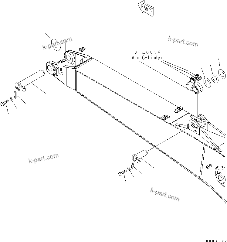 Komatsu parts book diagram for PC228US-3N-YA S/N 30001-UP: BOOM (5.7M) (TOP PIN AND BOTTOM PIN) (YELLOW)