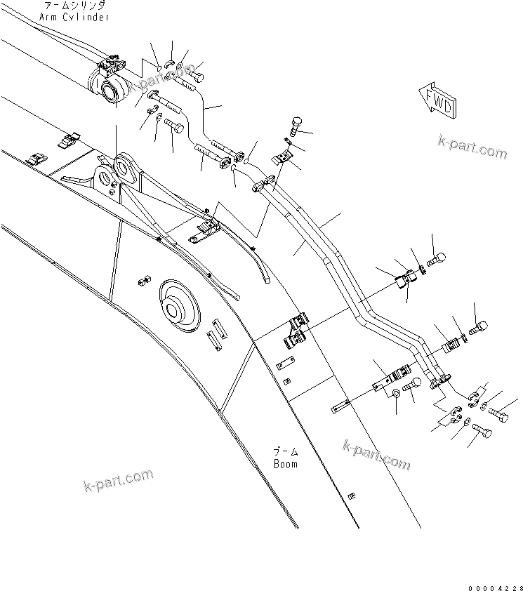 Komatsu parts book diagram for PC228US-3N-YA S/N 30001-UP: BOOM (5.7M) (ARM CYLINDER LINE) (YELLOW)