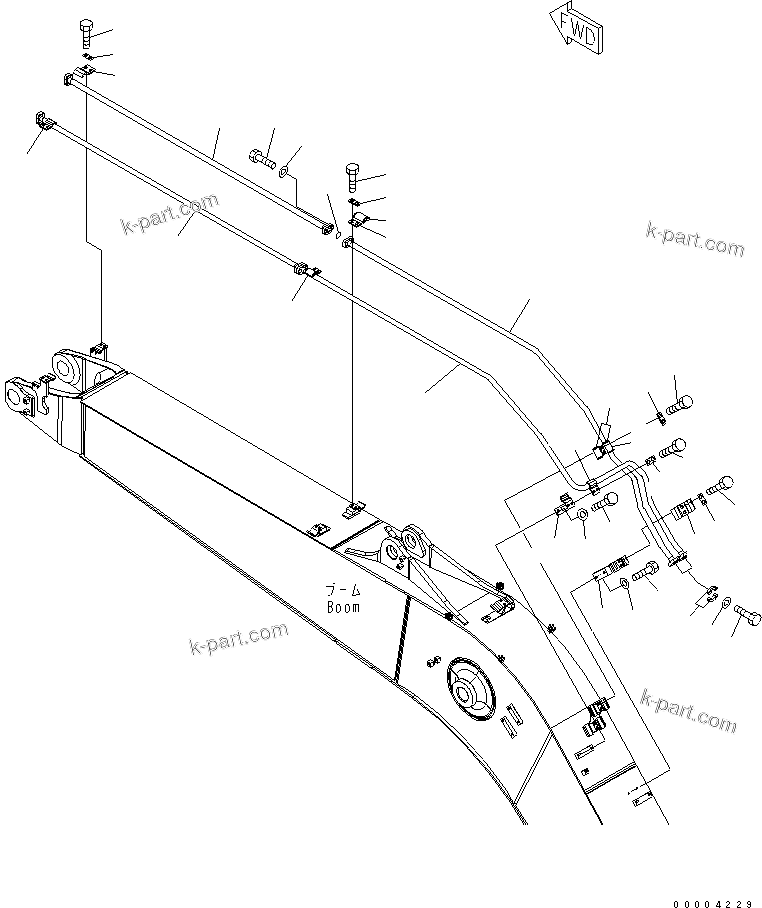 Komatsu parts book diagram for PC228US-3N-YA S/N 30001-UP: BOOM (5.7M) (BUCKET CYLINDER LINE) (YELLOW)