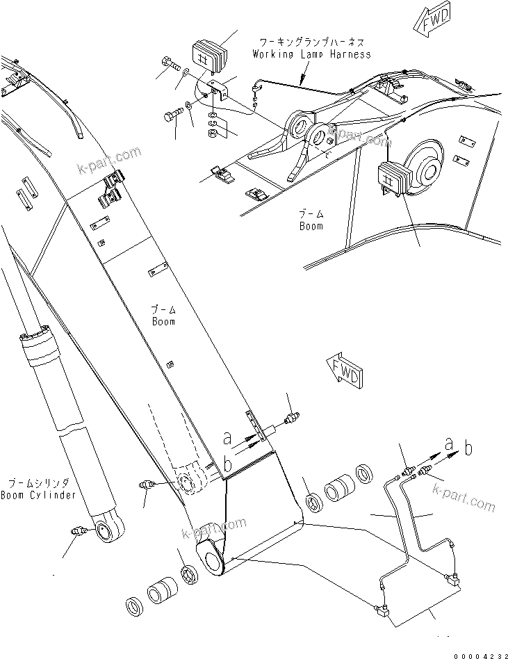 Komatsu parts book diagram for PC228US-3N-YA S/N 30001-UP: BOOM (5.7M) (WORKING LAMP AND BOOM FOOT LUBRICATING)