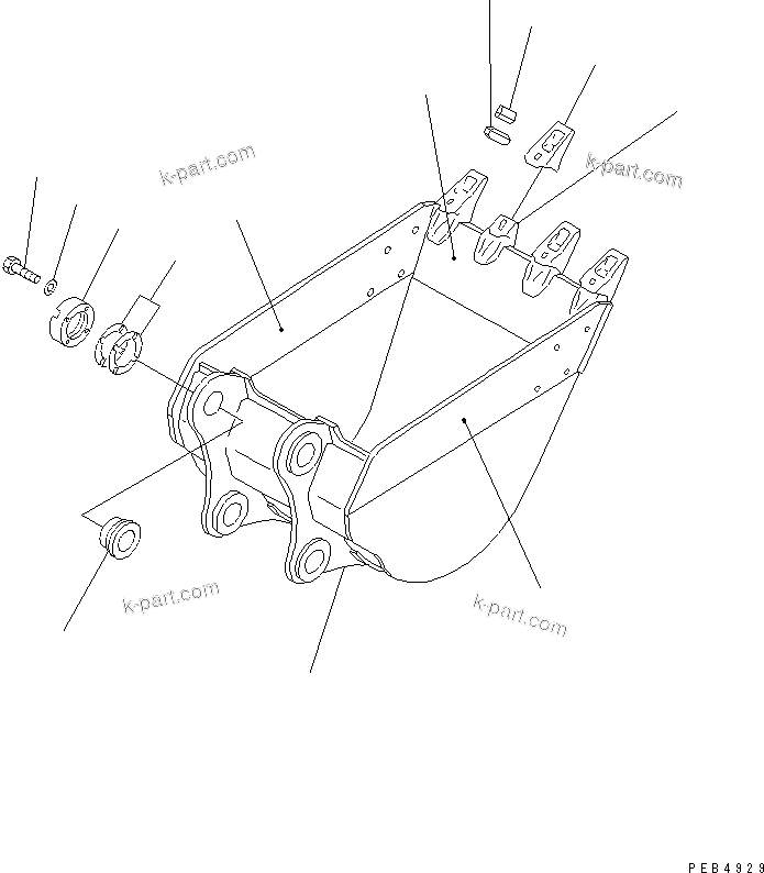 Komatsu parts book diagram for PC228US-3N-YA S/N 30001-UP: BUCKET ? 0.6M3 (CECE 0.55M3) ? 970MM (VERTICAL PIN TYPE) (WITH ADJUSTER)(#20001-)