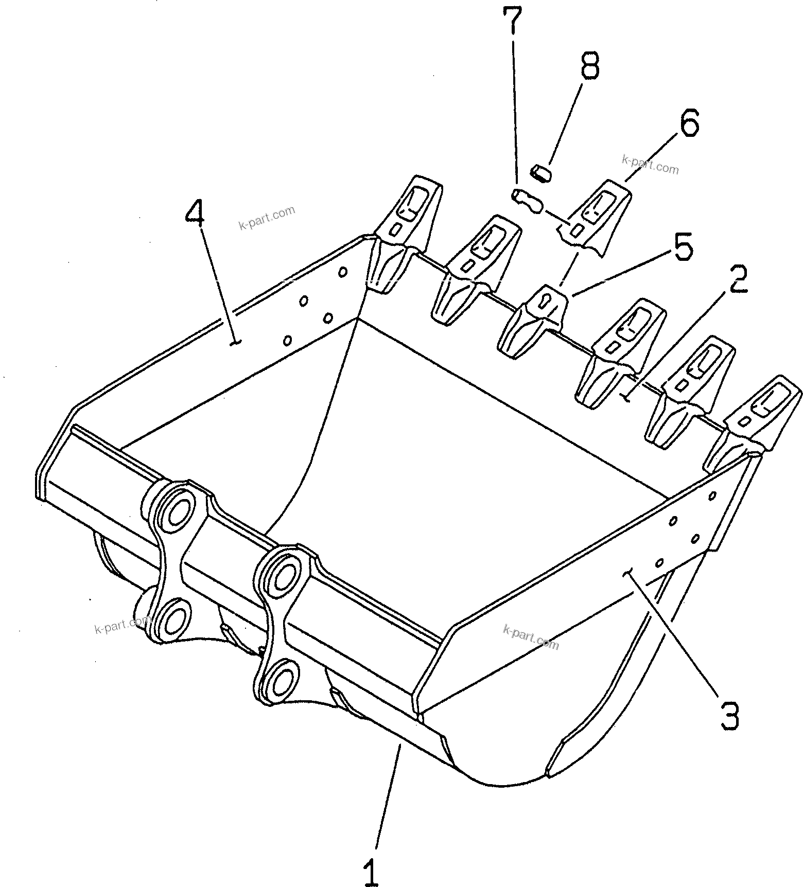 Komatsu parts book diagram for PC228US-3N-YA S/N 30001-UP: BUCKET ? 1.0M3 (CECE 0.9M3) ? 1330MM (VERTICAL PIN TYPE)(#20001-)