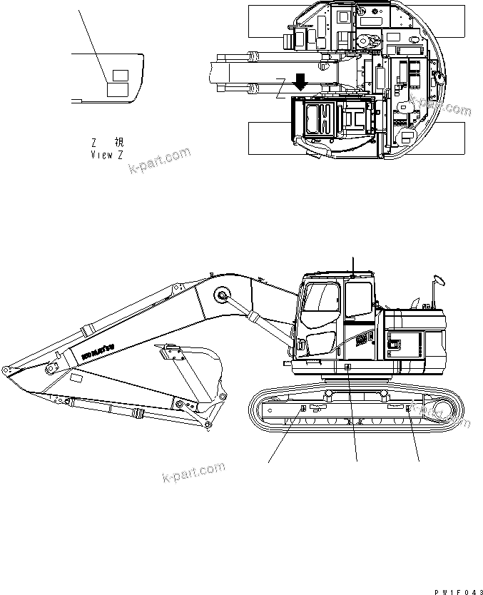 Komatsu parts book diagram for PC228US-3N-YA S/N 30001-UP: PLATE (LOAD RATING CHART)(#21275-)
