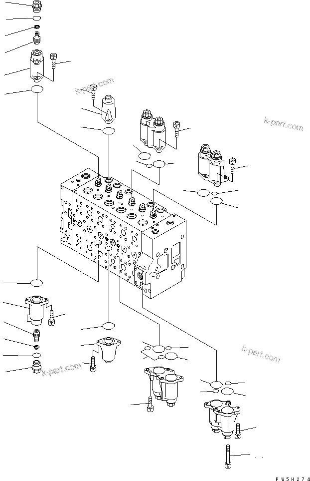 Komatsu parts book diagram for PC228US-3N-YA S/N 30001-UP: MAIN VALVE (6-SPOOL) (4/16)