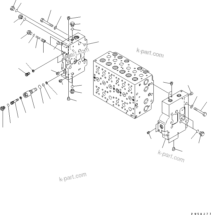 Komatsu parts book diagram for PC228US-3N-YA S/N 30001-UP: MAIN VALVE (6-SPOOL) (7/16)