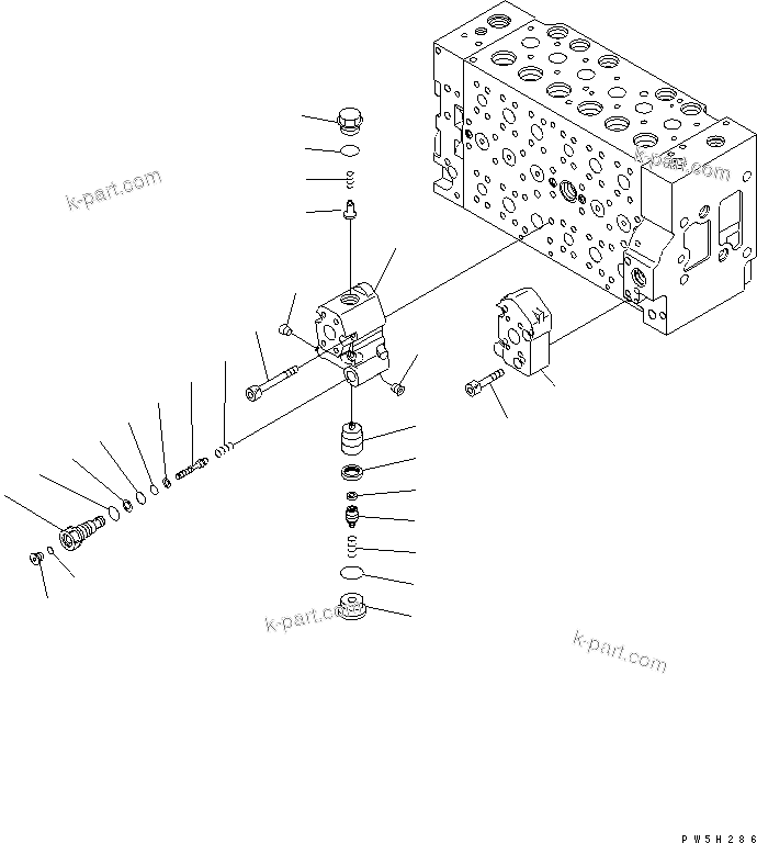 Komatsu parts book diagram for PC228US-3N-YA S/N 30001-UP: MAIN VALVE (6-SPOOL) (16/16)