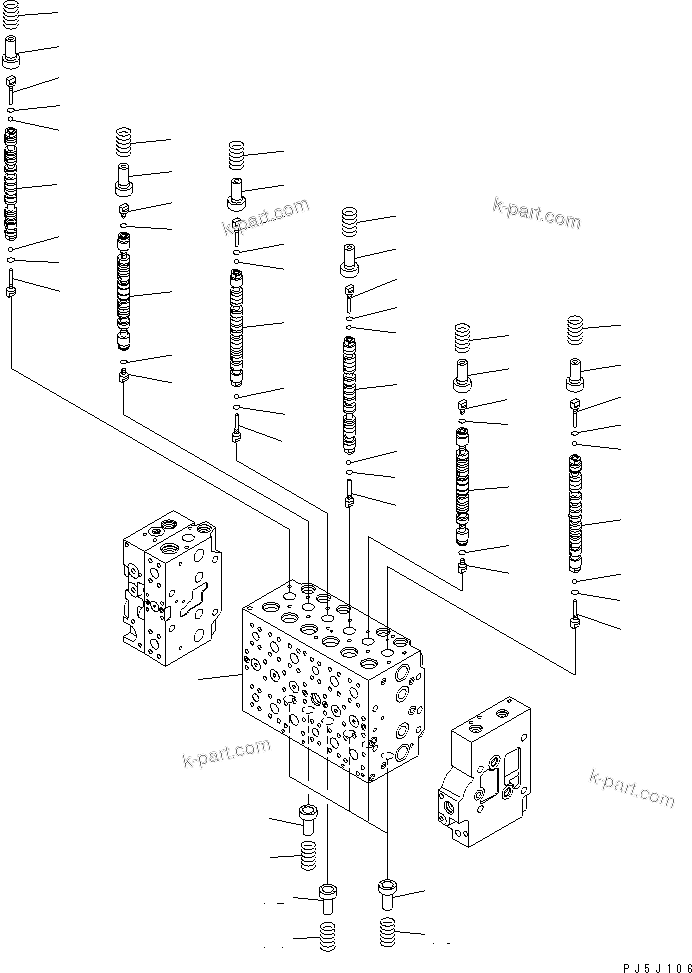 Komatsu parts book diagram for PC228US-3N-YA S/N 30001-UP: MAIN VALVE (7-SPOOL) (1/19)