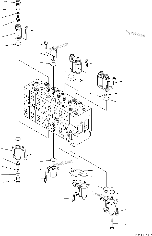 Komatsu parts book diagram for PC228US-3N-YA S/N 30001-UP: MAIN VALVE (7-SPOOL) (4/19) (ROTATION ARM)
