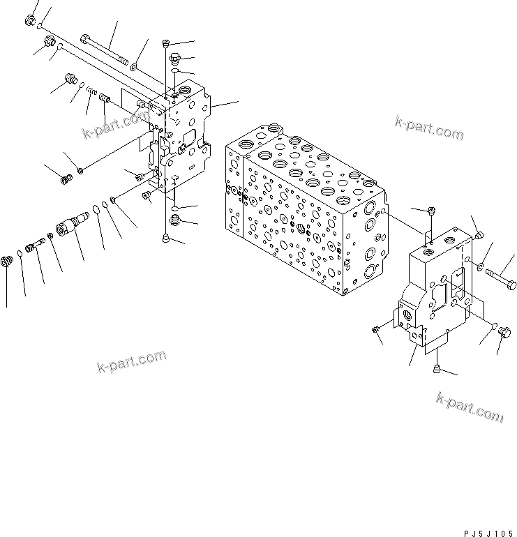 Komatsu parts book diagram for PC228US-3N-YA S/N 30001-UP: MAIN VALVE (7-SPOOL) (7/19) (ROTATION ARM)