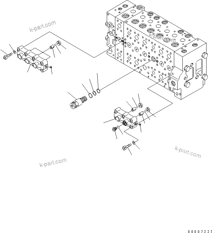 Komatsu parts book diagram for PC228US-3N-YA S/N 30001-UP: MAIN VALVE (7-SPOOL) (10/19) (ROTATION ARM)