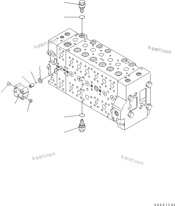 Komatsu parts book diagram for PC228US-3N-YA S/N 30001-UP: MAIN VALVE (7-SPOOL) (19/19) (ROTATION ARM)