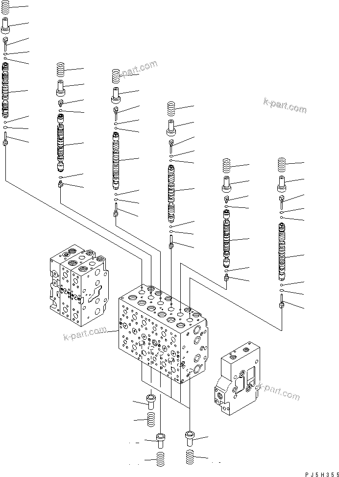 Komatsu parts book diagram for PC228US-3N-YA S/N 30001-UP: MAIN VALVE (8-SPOOL) (1/21)