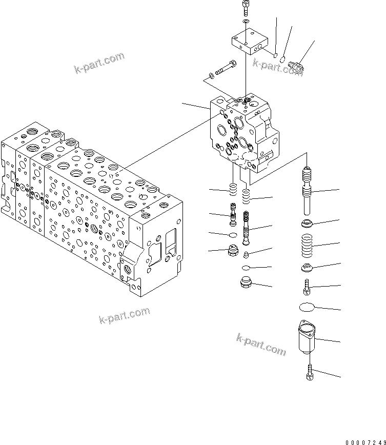 Komatsu parts book diagram for PC228US-3N-YA S/N 30001-UP: MAIN VALVE (8-SPOOL) (13/21) (BLADE SPEC.)