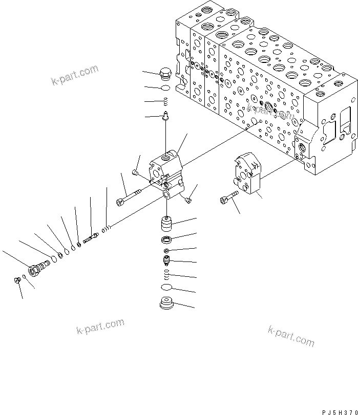 Komatsu parts book diagram for PC228US-3N-YA S/N 30001-UP: MAIN VALVE (8-SPOOL) (16/21)