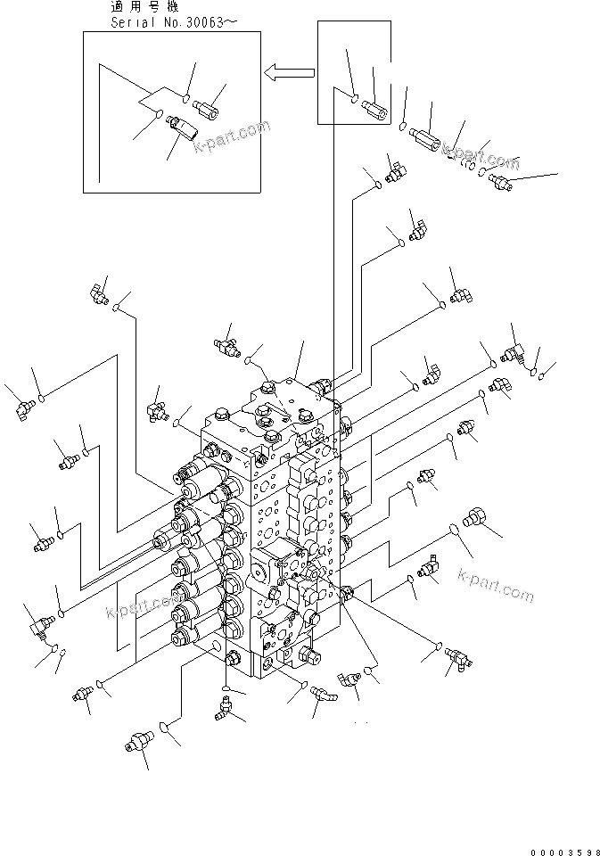 Komatsu parts book diagram for PC228USLC-3N-YA S/N 30001-UP: MAIN VALVE (CONNECTING PARTS) (SERVICE VALVE)