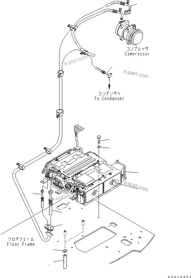 Komatsu parts book diagram for PC228USLC-3N-YA S/N 30001-UP: FLOOR FRAME (AIR CONDITIONER UNIT AND HOSE) (AUTO AIR CONDITIONER)