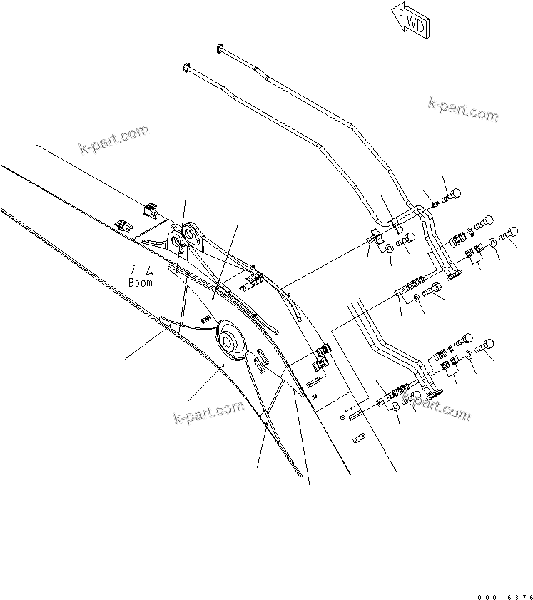Komatsu parts book diagram for PC228USLC-3N-YA S/N 30001-UP: BOOM (5.7M) (FOR ADDITIONAL PIPING) (KIT) (YELLOW)