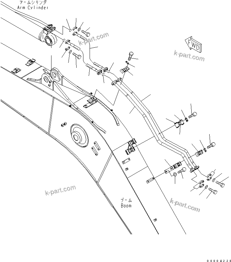 Komatsu parts book diagram for PC228USLC-3N-YA S/N 30001-UP: BOOM (5.7M) (ARM CYLINDER LINE) (YELLOW)