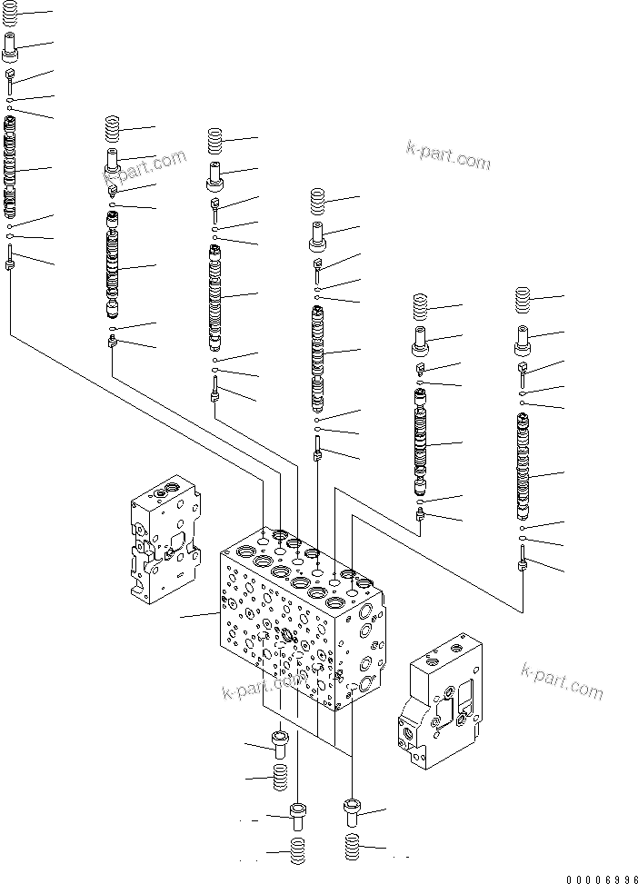 Komatsu parts book diagram for PC228USLC-3N-YA S/N 30001-UP: MAIN VALVE (6-SPOOL) (1/16)