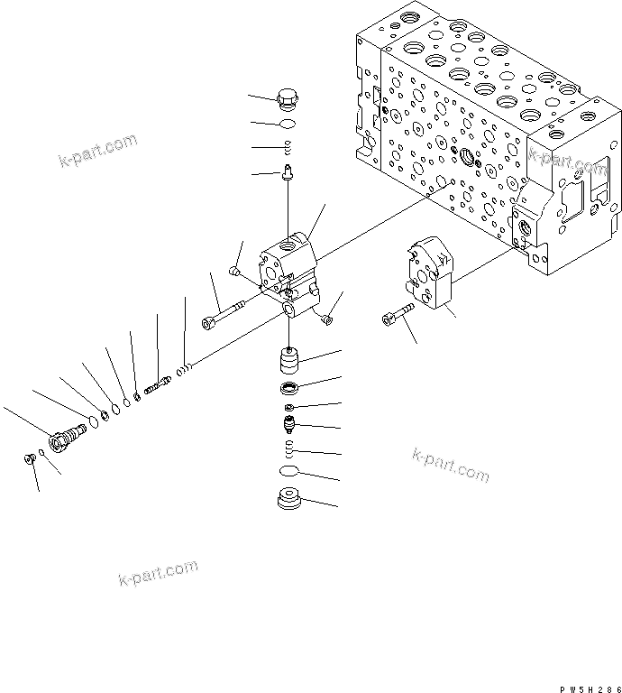 Komatsu parts book diagram for PC228USLC-3N-YA S/N 30001-UP: MAIN VALVE (6-SPOOL) (16/16)