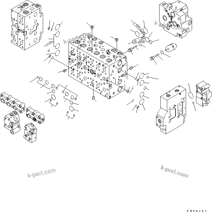Komatsu parts book diagram for PC228USLC-3N-YA S/N 30001-UP: MAIN VALVE (7-SPOOL) (5/19)