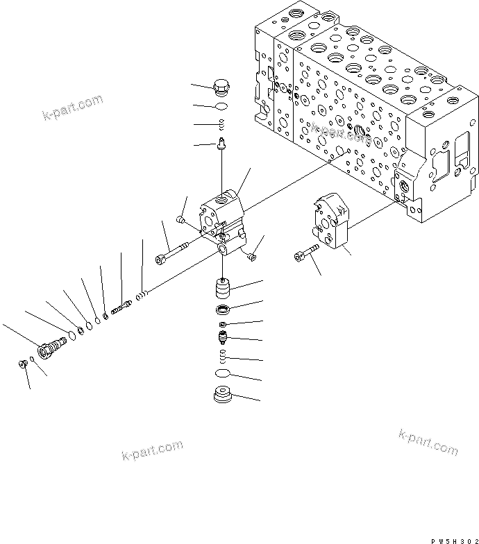 Komatsu parts book diagram for PC228USLC-3N-YA S/N 30001-UP: MAIN VALVE (7-SPOOL) (16/19)