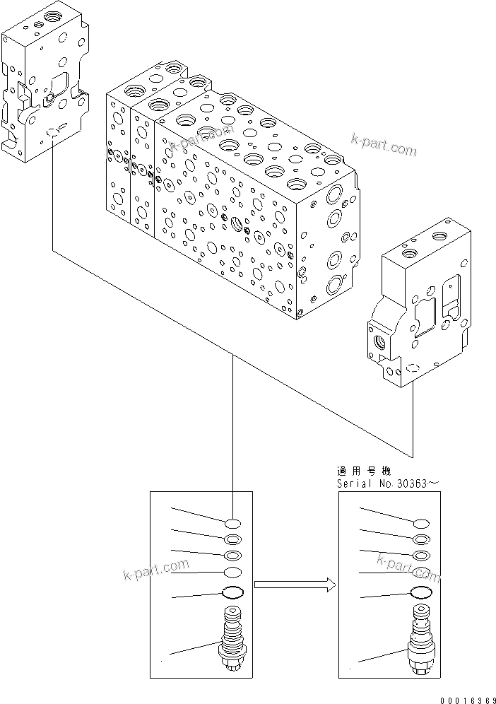 Komatsu parts book diagram for PC228USLC-3N-YA S/N 30001-UP: MAIN VALVE (8-SPOOL) (8/21)
