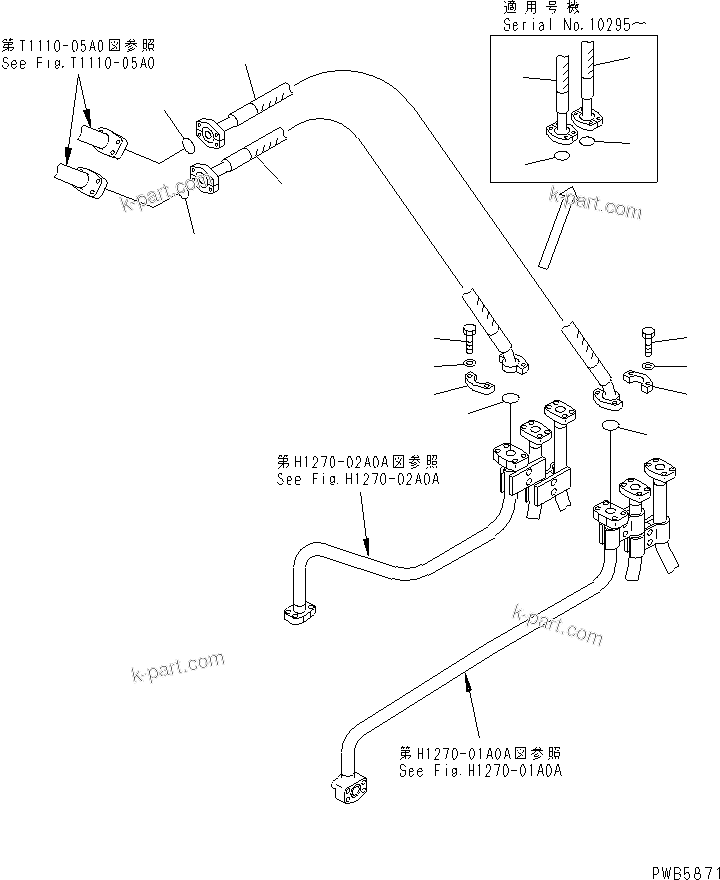 Komatsu parts book diagram for PC228UU-1-MO S/N 10001-UP: ATTACHMENT LINE (1 ACTUATOR) (HOSE)(#10022-10573)
