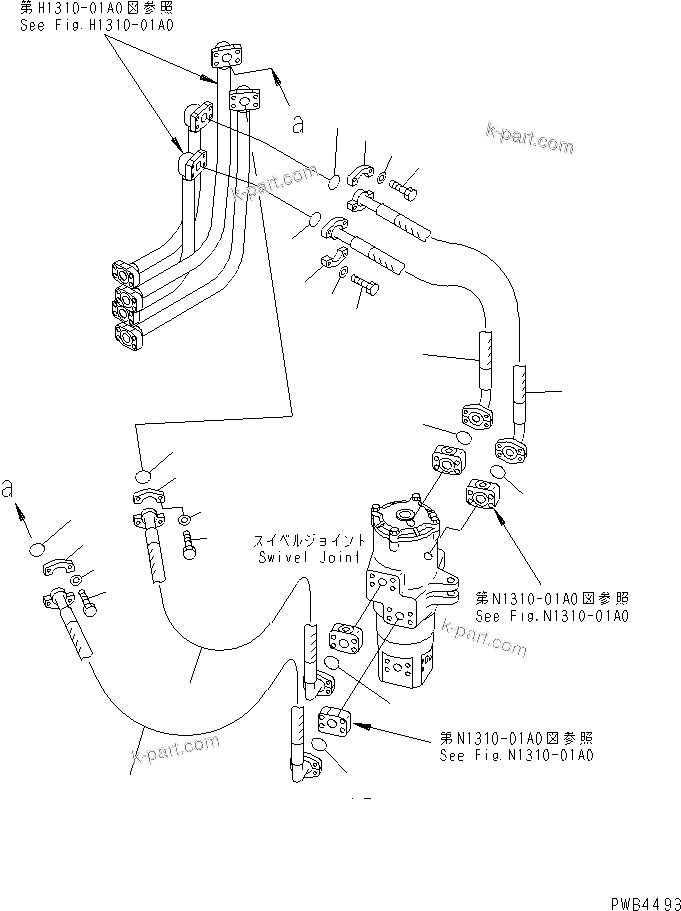 Komatsu parts book diagram for PC228UU-1-MO S/N 10001-UP: TRAVEL LINES (HOSE)