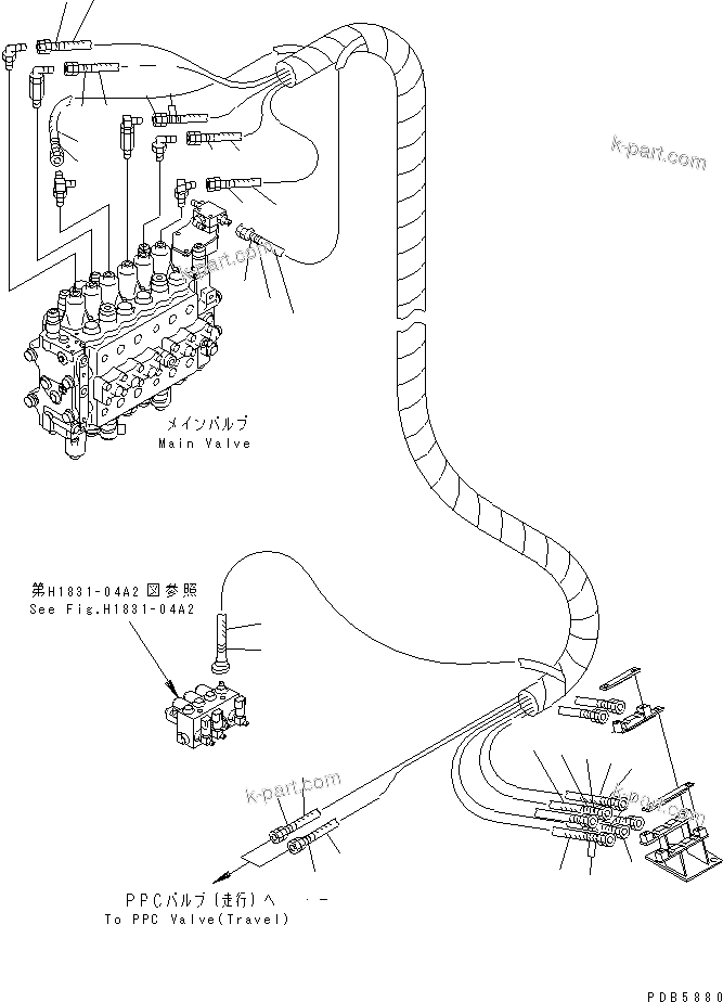 Komatsu parts book diagram for PC228UU-1-MO S/N 10001-UP: PPC MAIN LINE (VALVE PPC) (VALVE UPPER LINE) (1 ACTUATOR) (FOR MONO BOOM)(#10022-10324)