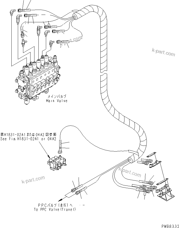 Komatsu parts book diagram for PC228UU-1-MO S/N 10001-UP: PPC MAIN LINE (VALVE PPC) (VALVE UPPER LINE) (FOR MONO BOOM)(#10325-10573)