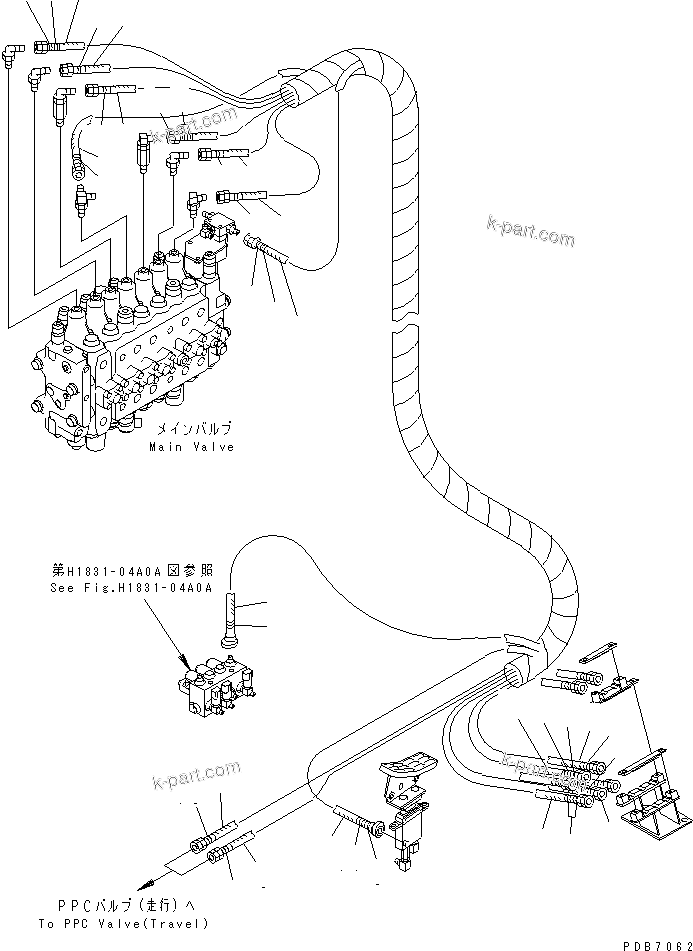 Komatsu parts book diagram for PC228UU-1-MO S/N 10001-UP: PPC MAIN LINE (VALVE PPC) (VALVE UPPER LINE) (1 ACTUATOR) (FOR MONO BOOM)(#10022-10324)