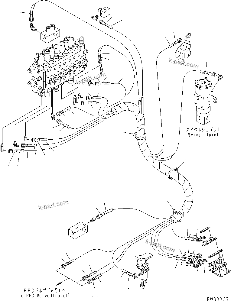 Komatsu parts book diagram for PC228UU-1-MO S/N 10001-UP: PPC MAIN LINE (VALVE PPC) (VALVE LOWER LINE) (1 ACTUATOR) (FOR MONO BOOM)(#10325-10573)