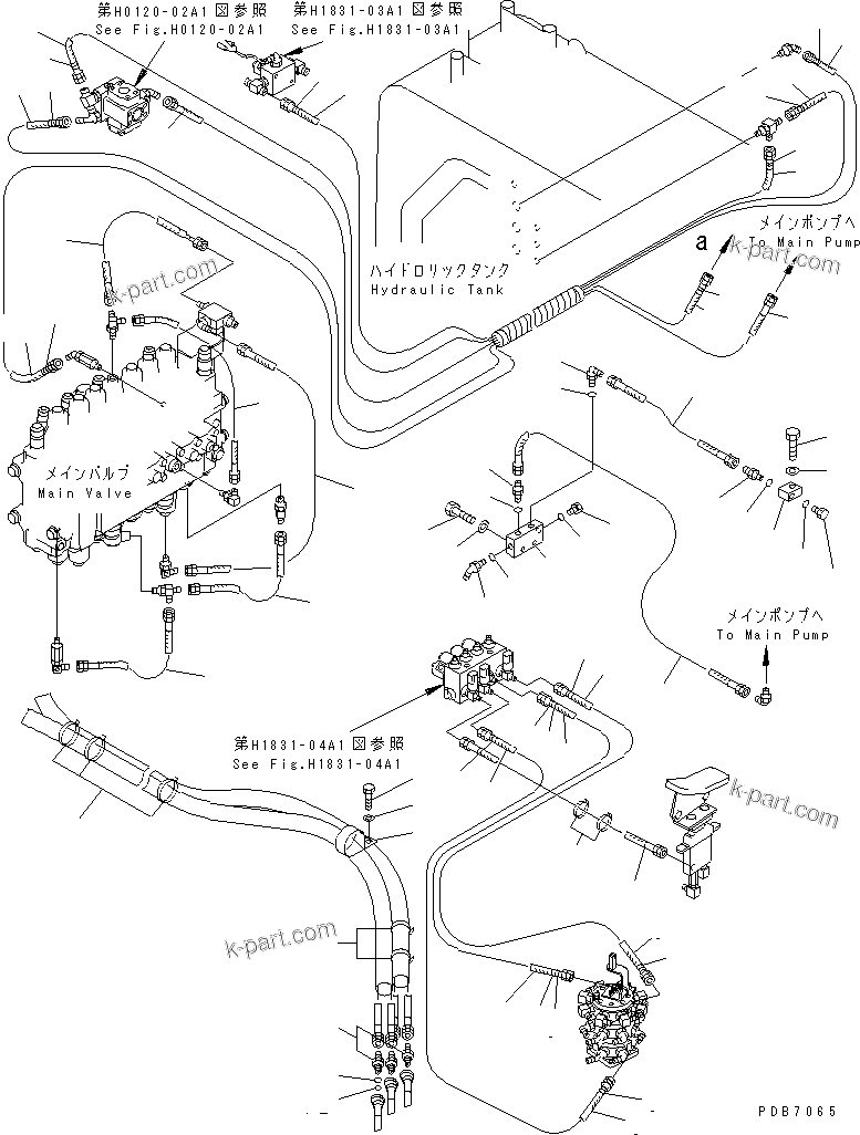 Komatsu parts book diagram for PC228UU-1-MO S/N 10001-UP: PPC MAIN LINE (HOSE) (FOR OFFSET BOOM) (4WAY)(#10022-10573)