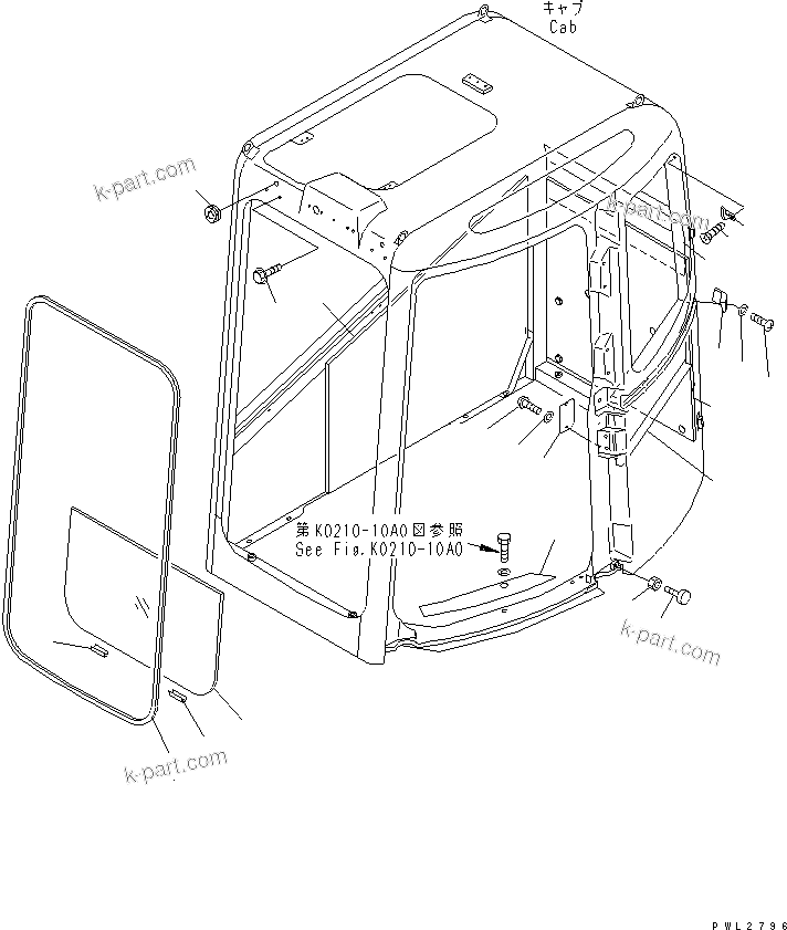 Komatsu parts book diagram for PC228UU-1-MO S/N 10001-UP: OPERATOR'S CAB (FRONT LOWER GLASS AND LINING)(#10022-10573)