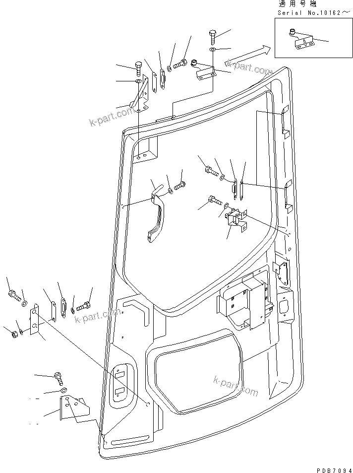 Komatsu parts book diagram for PC228UU-1-MO S/N 10001-UP: OPERATOR'S CAB (DOOR ROLLER AND STRIKER)(#10022-10573)