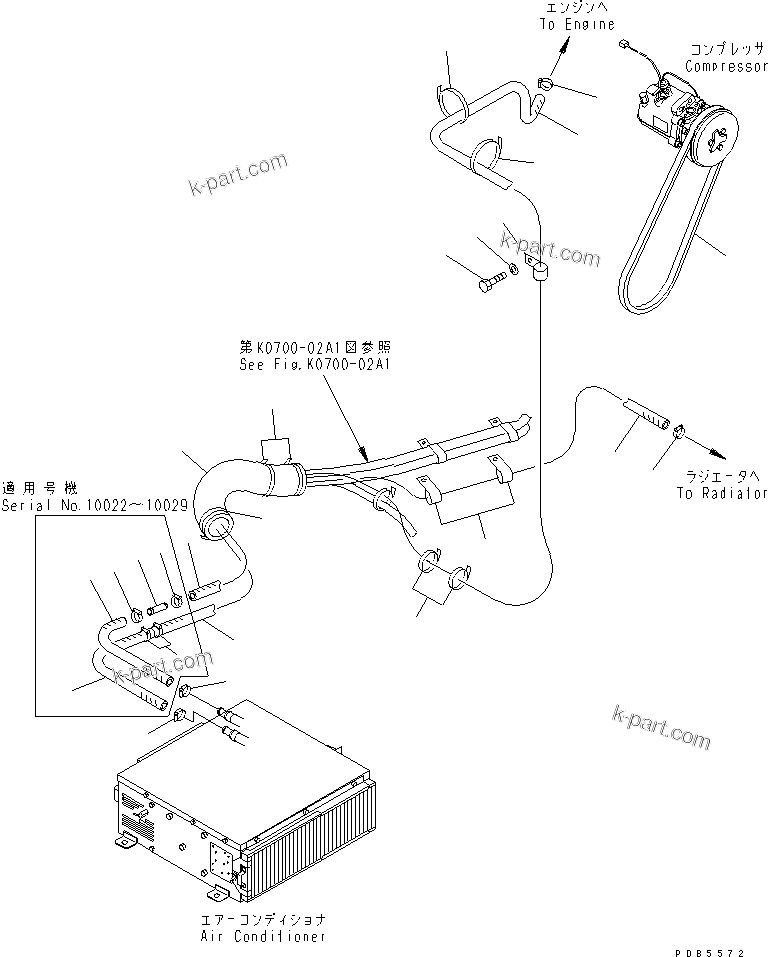 Komatsu parts book diagram for PC228UU-1-MO S/N 10001-UP: AIR CONDITIONER (HEATER HOSE)(#10022-10573)