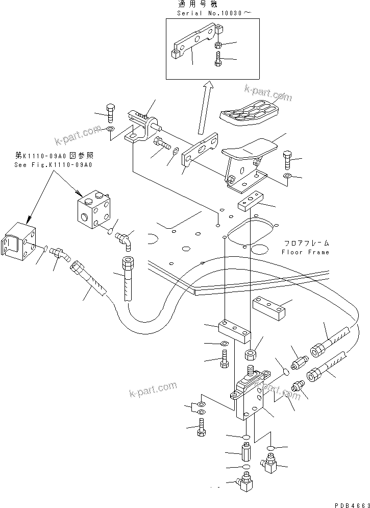 Komatsu parts book diagram for PC228UU-1-MO S/N 10001-UP: FLOOR FRAME (ATTACHMENT CONTROL) (TUNNEL SPEC.)(#10001-10573)