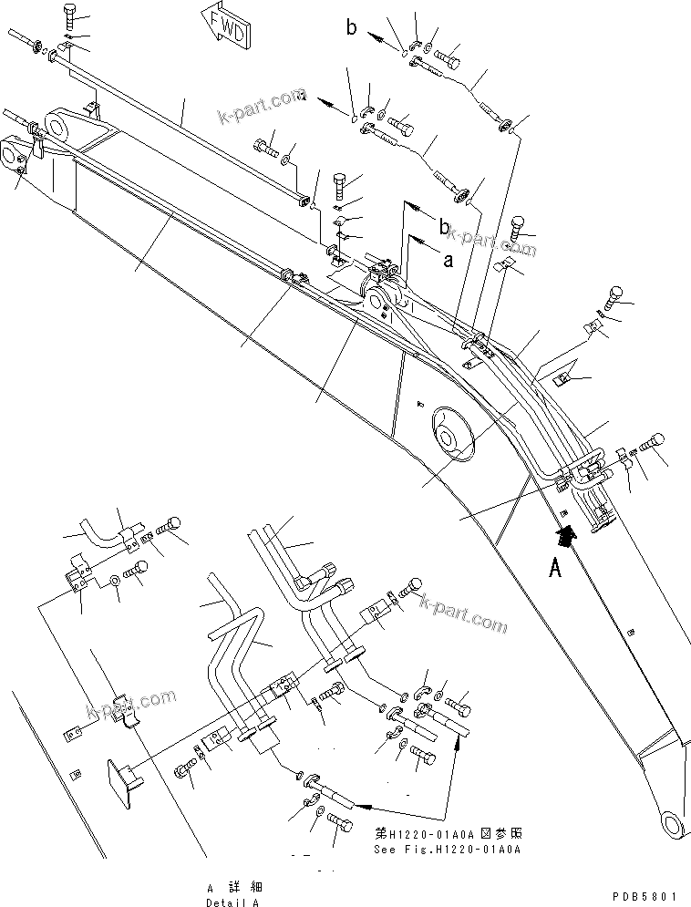 Komatsu parts book diagram for PC228UU-1-MO S/N 10001-UP: MONO-BOOM (5.7M) (ARM CYLINDER LINE AND BUCKET CYLINDER LINE)(#10022-10573)