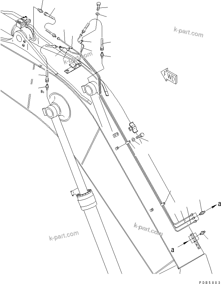 Komatsu parts book diagram for PC228UU-1-MO S/N 10001-UP: MONO-BOOM (5.7M) (LUBRICATING LINE AND WORKING LAMP HARNESS)(#10022-10573)