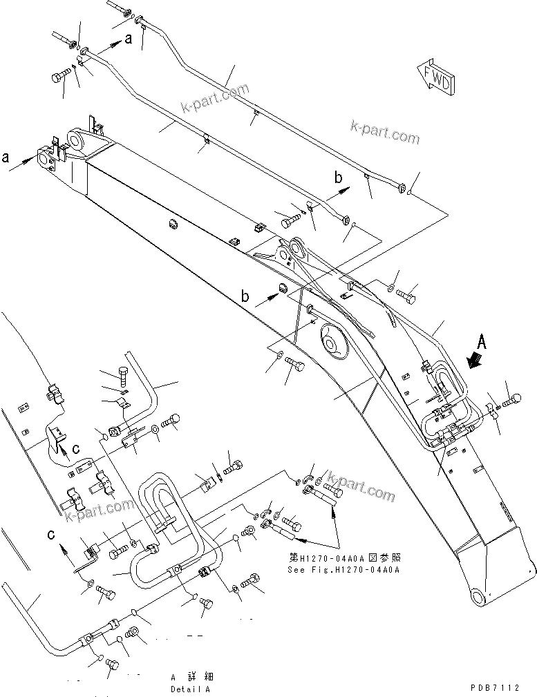 Komatsu parts book diagram for PC228UU-1-MO S/N 10001-UP: MONO-BOOM (5.7M) (ATTACHMENT LINE)(#10022-10573)