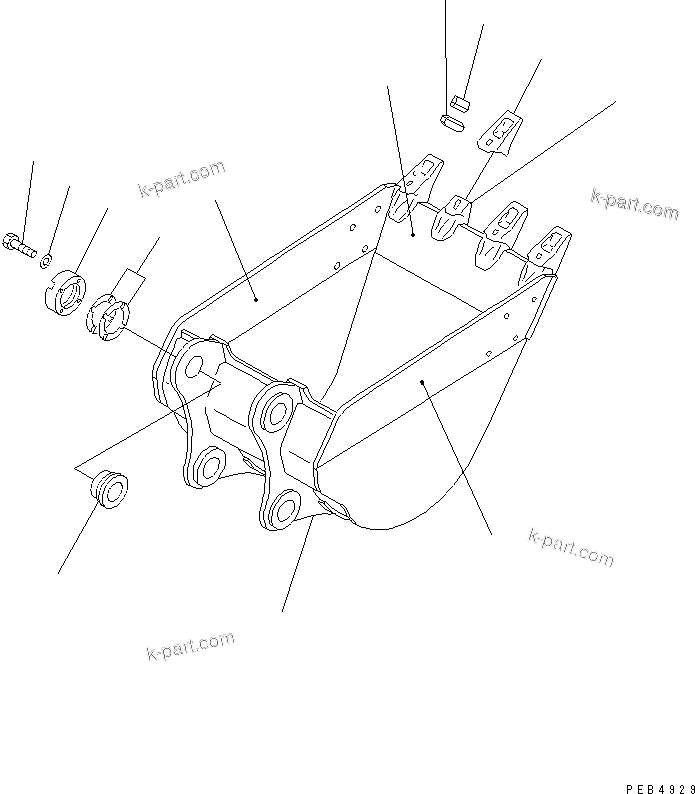 Komatsu parts book diagram for PC228UU-1-MO S/N 10001-UP: BUCKET ? 0.6M3 (CECE 0.55M3) ? 865MM (VERTICAL PIN TYPE)           (WITH ADJUSTER)(#10022-)